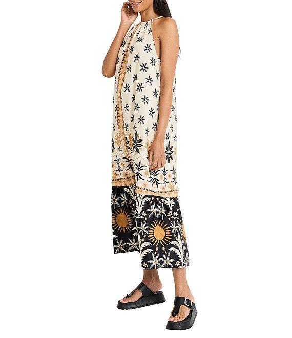The Good Journey Halter Neck Sleeveless Printed Crepe De Chine Trapeze Midi Dress Product Image