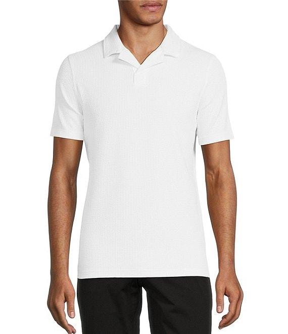 Murano Shape of Water Collection Solid Textured Johnny Collar Short Sleeve Polo Shirt Product Image