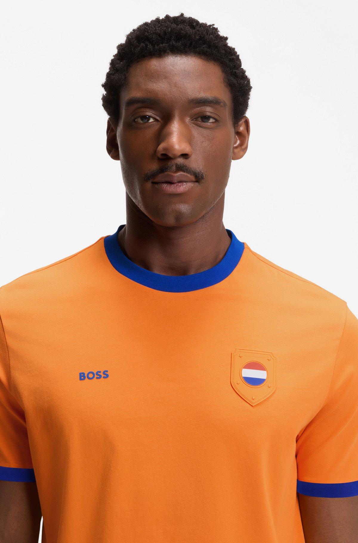 Stretch-cotton T-shirt with country flag and logo Product Image