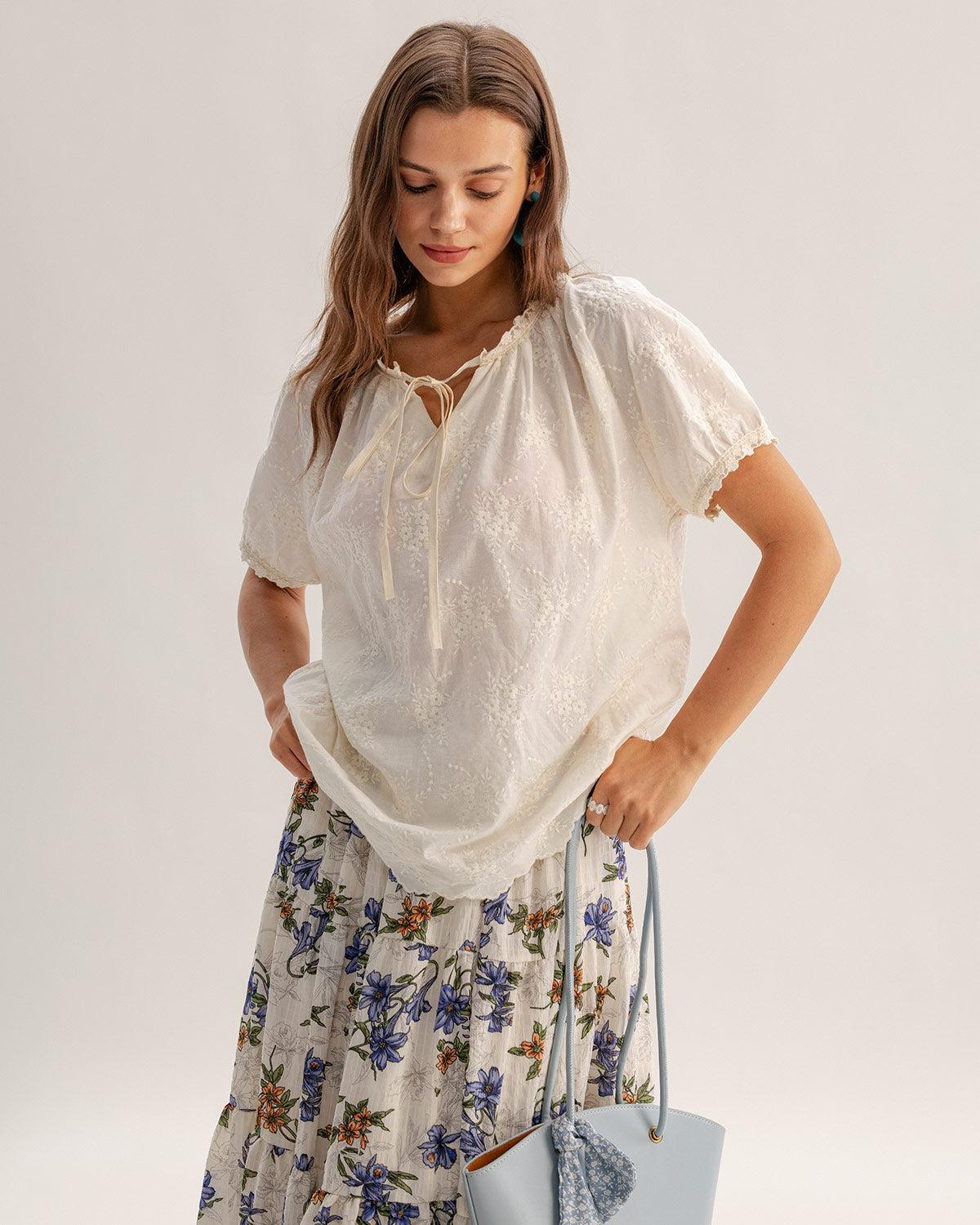 Beige Round Textured Neck Tee Product Image