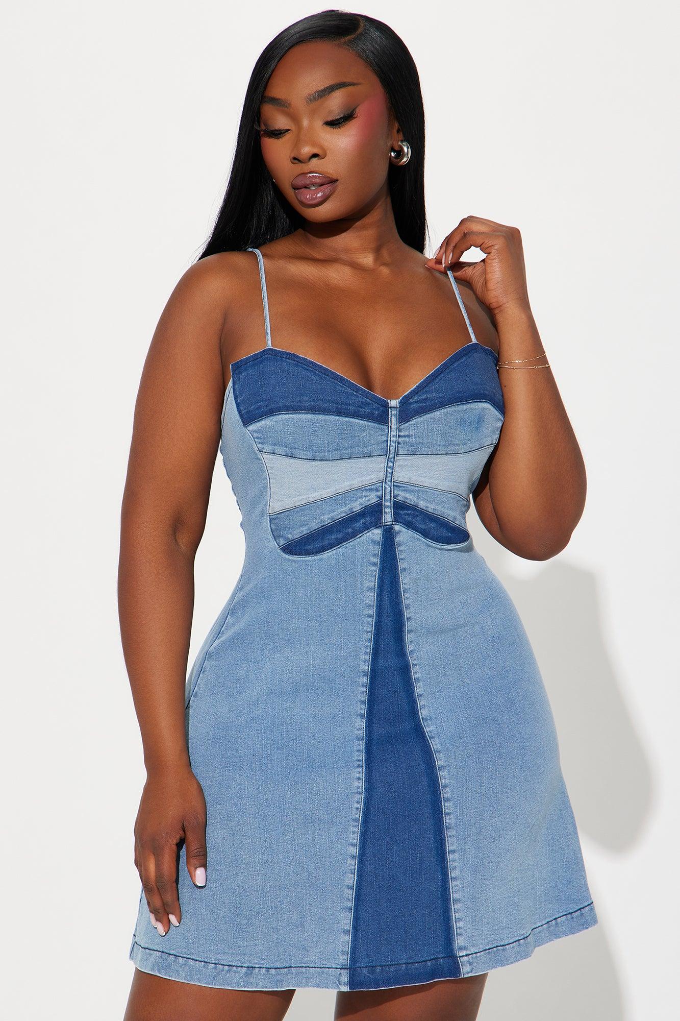 Butterfly Denim Mini Dress - Denim Product Image