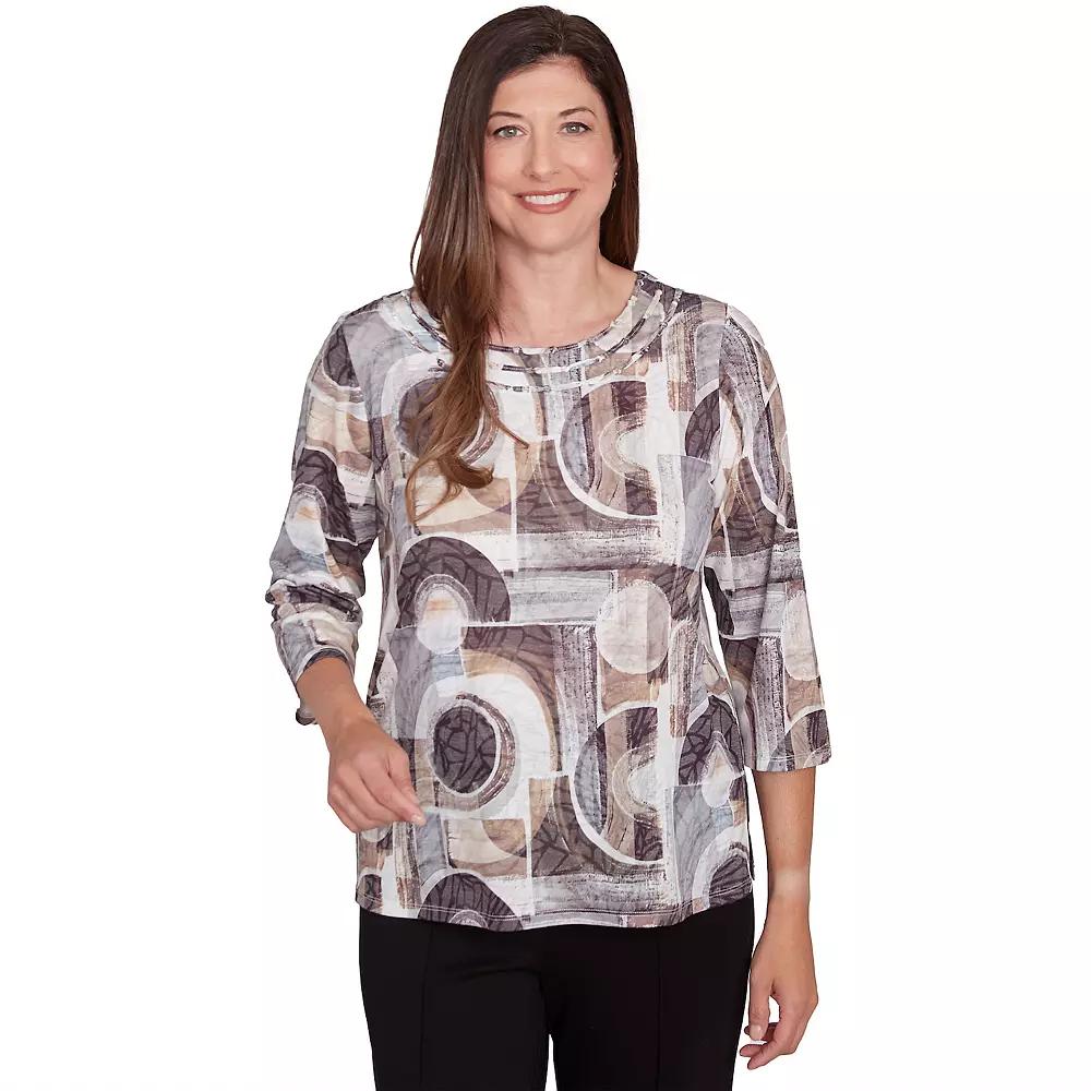 Petite Alfred Dunner Geometric Patch Print Top, Women's, Size: Small Petite, Neutral Team Product Image