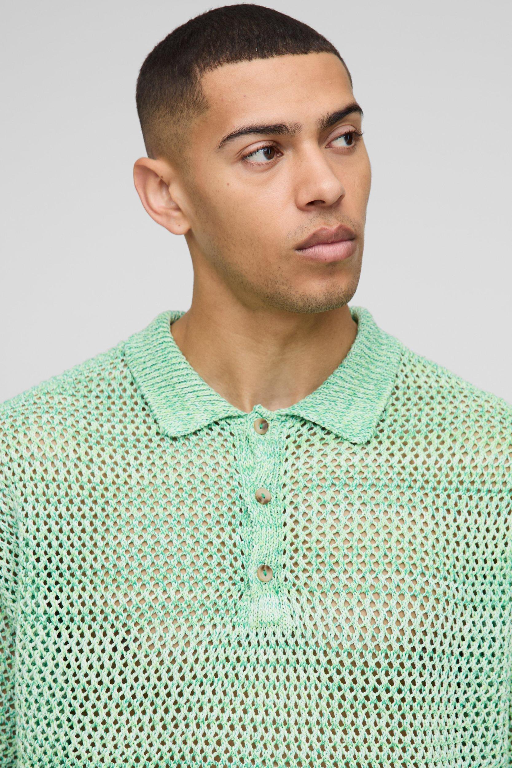 Oversized Twisted Yarn Button Neck Knitted Polo | boohooMAN USA Product Image