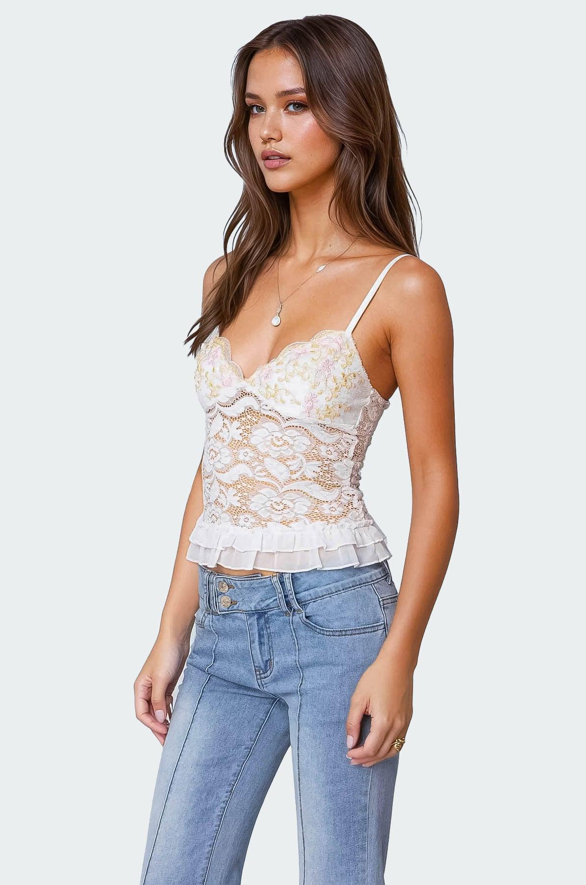 Torin Sheer Lace Tank Top Product Image