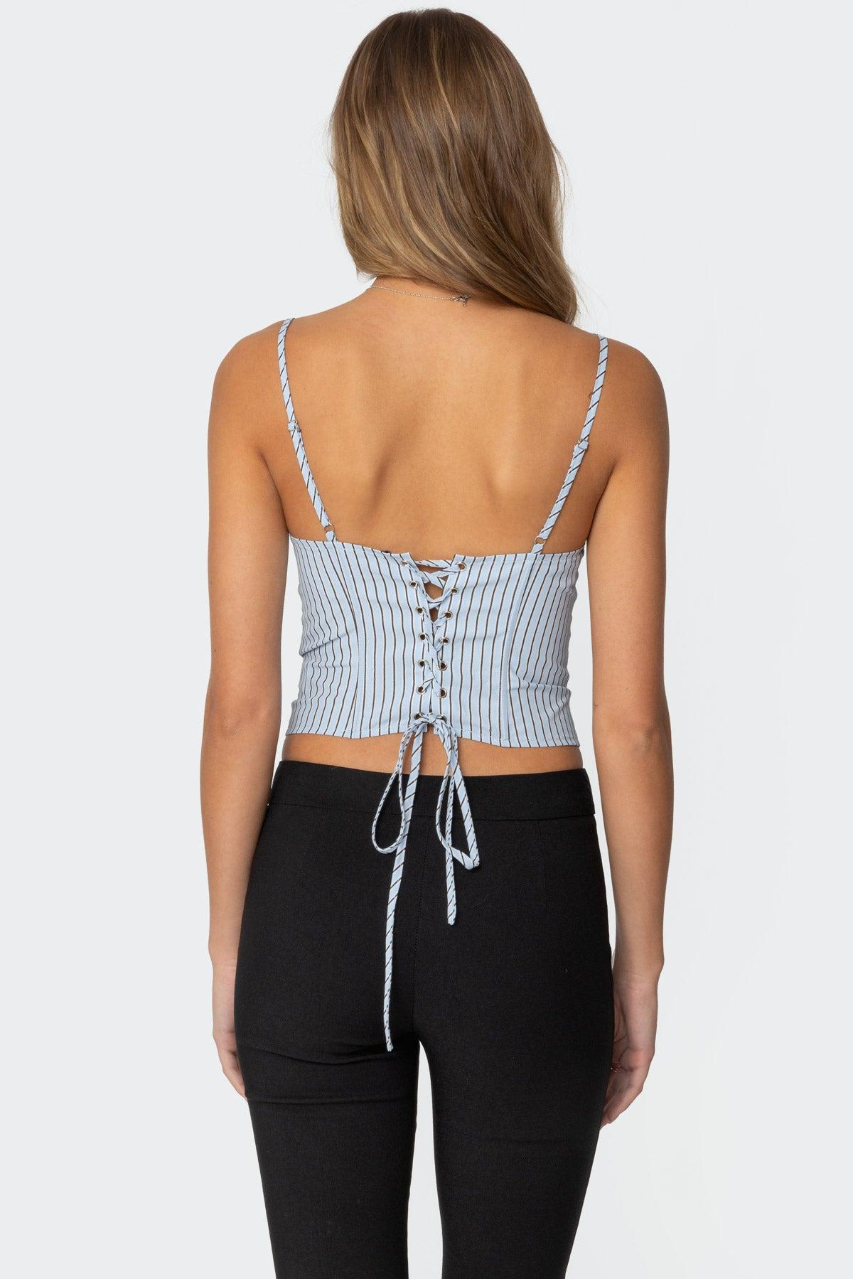 Lois Lace Up Pinstripe Corset Product Image