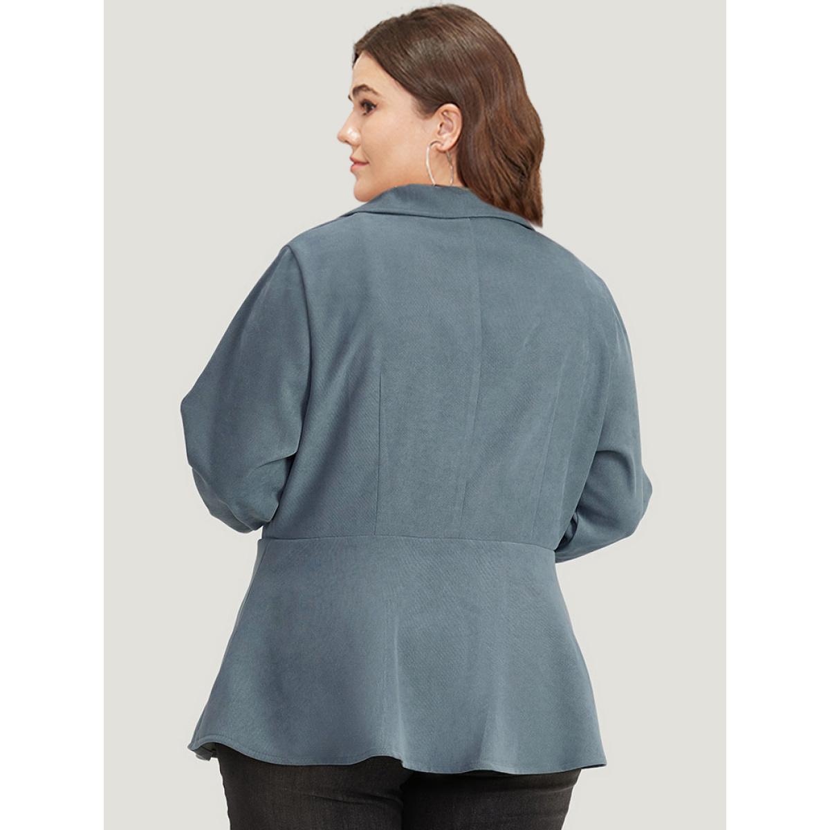 Plus Size Plain Metal Button Detail Asymmetrical Hem Pleated Jacket Women DarkGray Plain Dailywear Jackets BloomChic 22-24/3X Product Image
