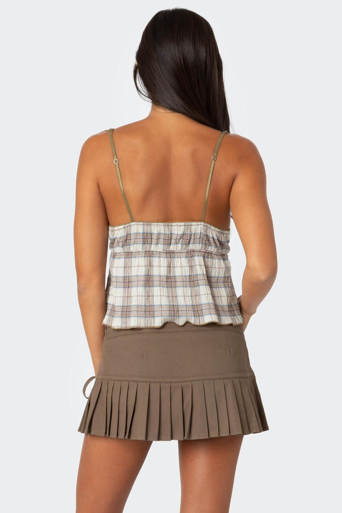 Plaid Lace Trim Tank Top Product Image