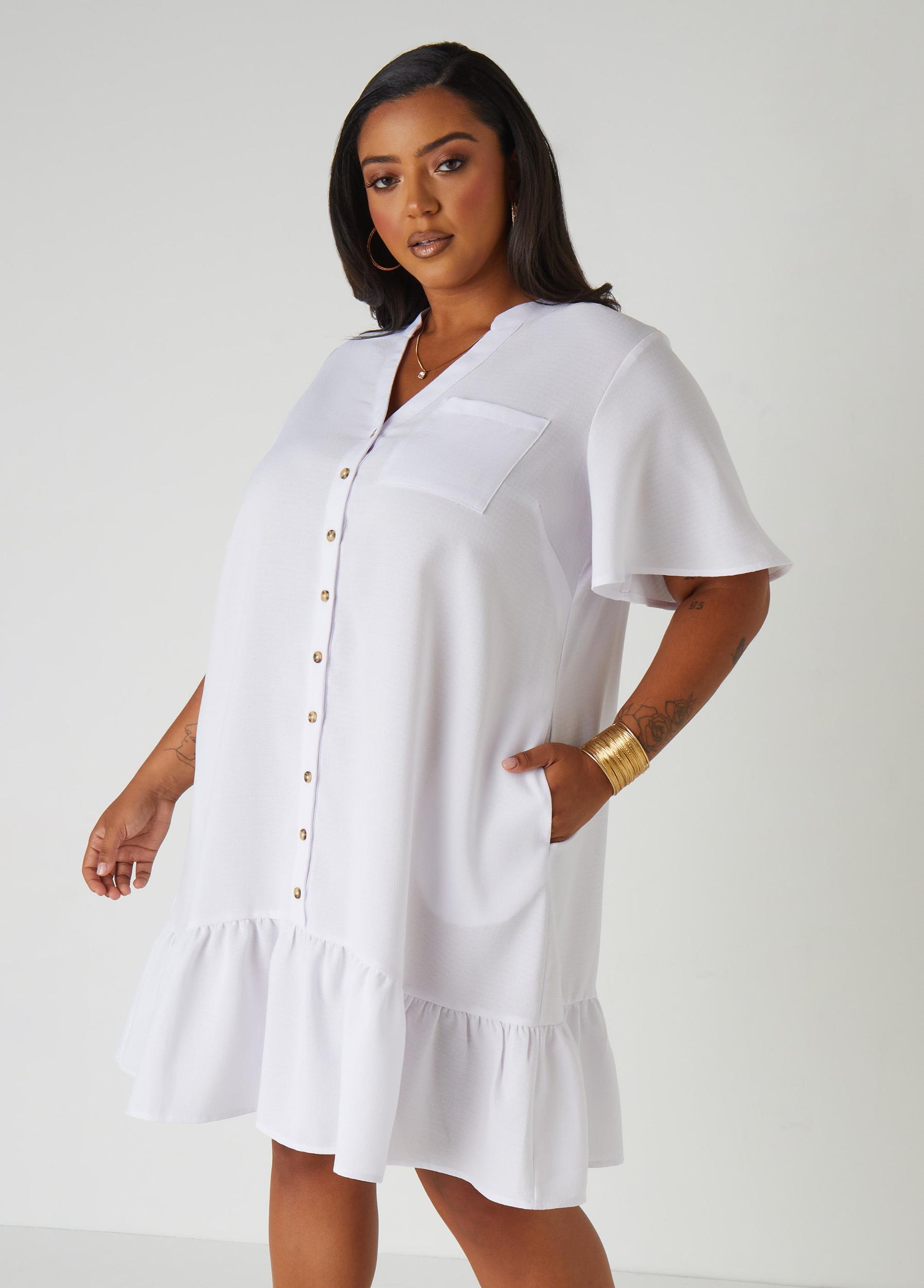 Slub Woven Flounced Shirtdress Product Image