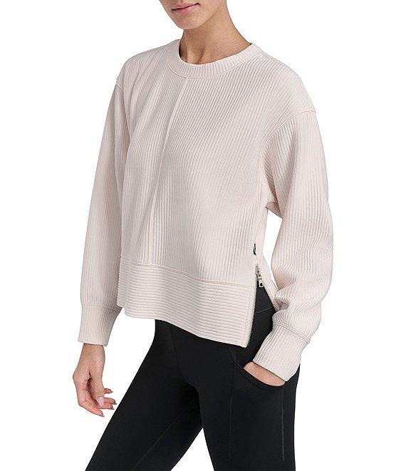 DKNY Sport by Donna Karen Tech Ottoman Crew Neck Long Sleeve Side Zipper Pullover Product Image
