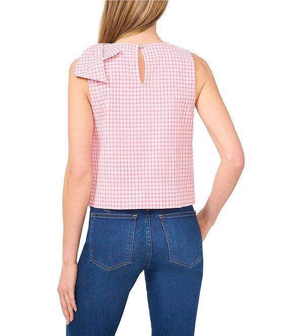 CeCe Gingham Print Crew Neck Sleeveless Bow Top Product Image