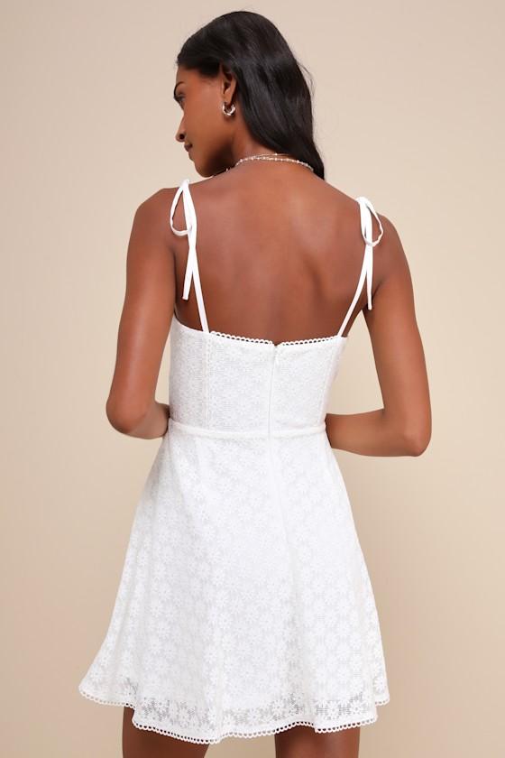 Definitely Lovable White Crochet Lace Tie-Strap Mini Dress Product Image