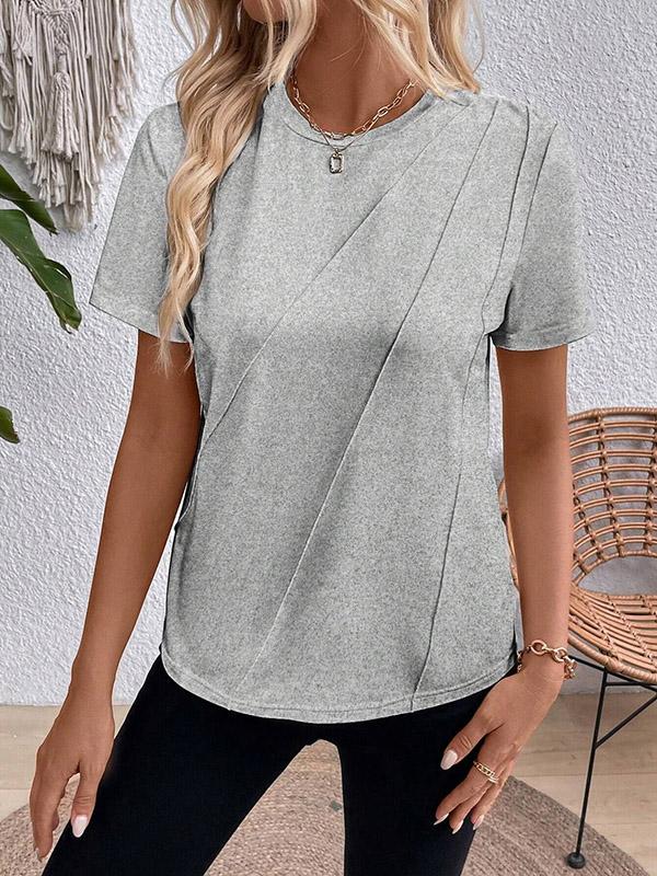 Loose Short Sleeves Solid Color Round-Neck T-Shirts Tops Product Image