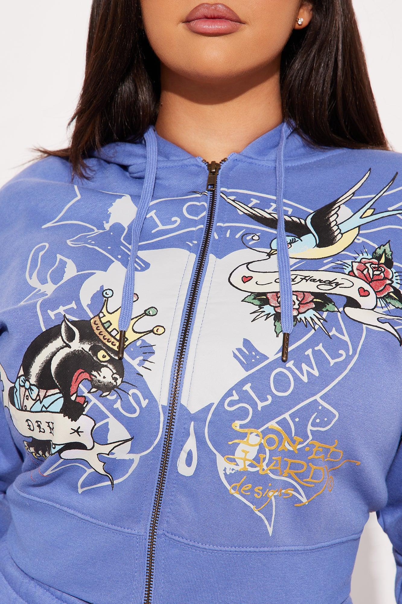 Ed Hardy Free Bird Zip Up Hoodie - Blue Product Image