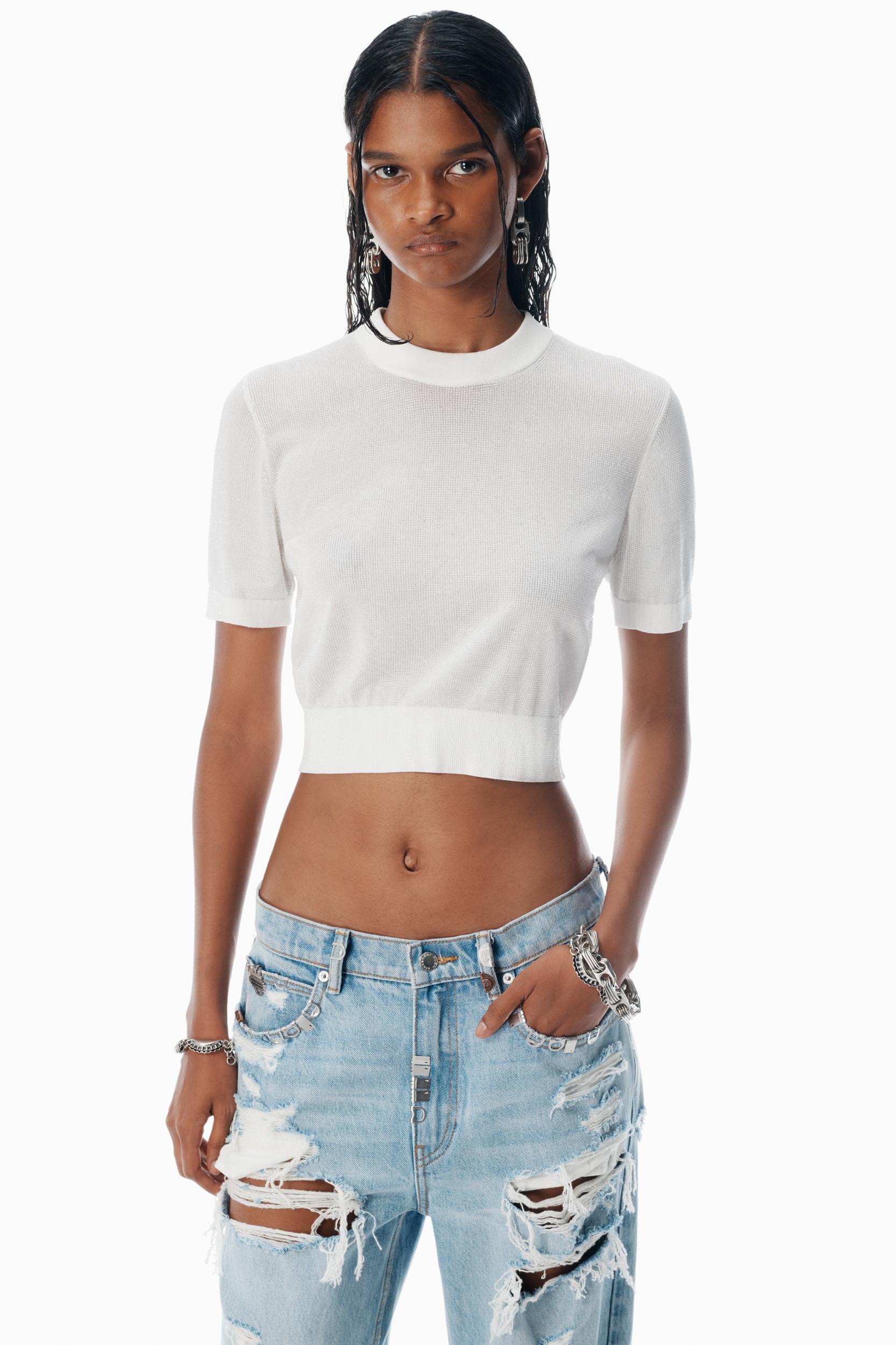 White Clear Bead Hotfix Crewneck Tee Product Image