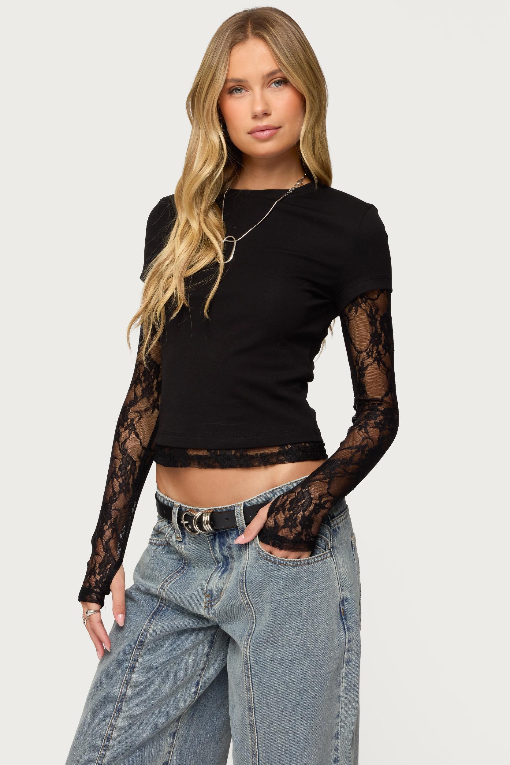 Layered Lace Sleeve Top Product Image