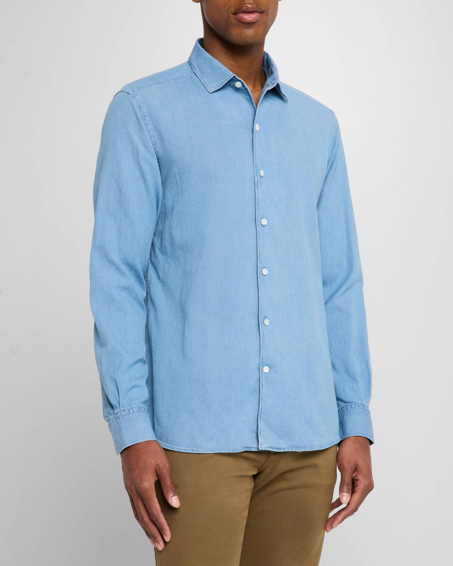 Men's Cotton and Linen Denim Casual Button-Down Shirt Product Image