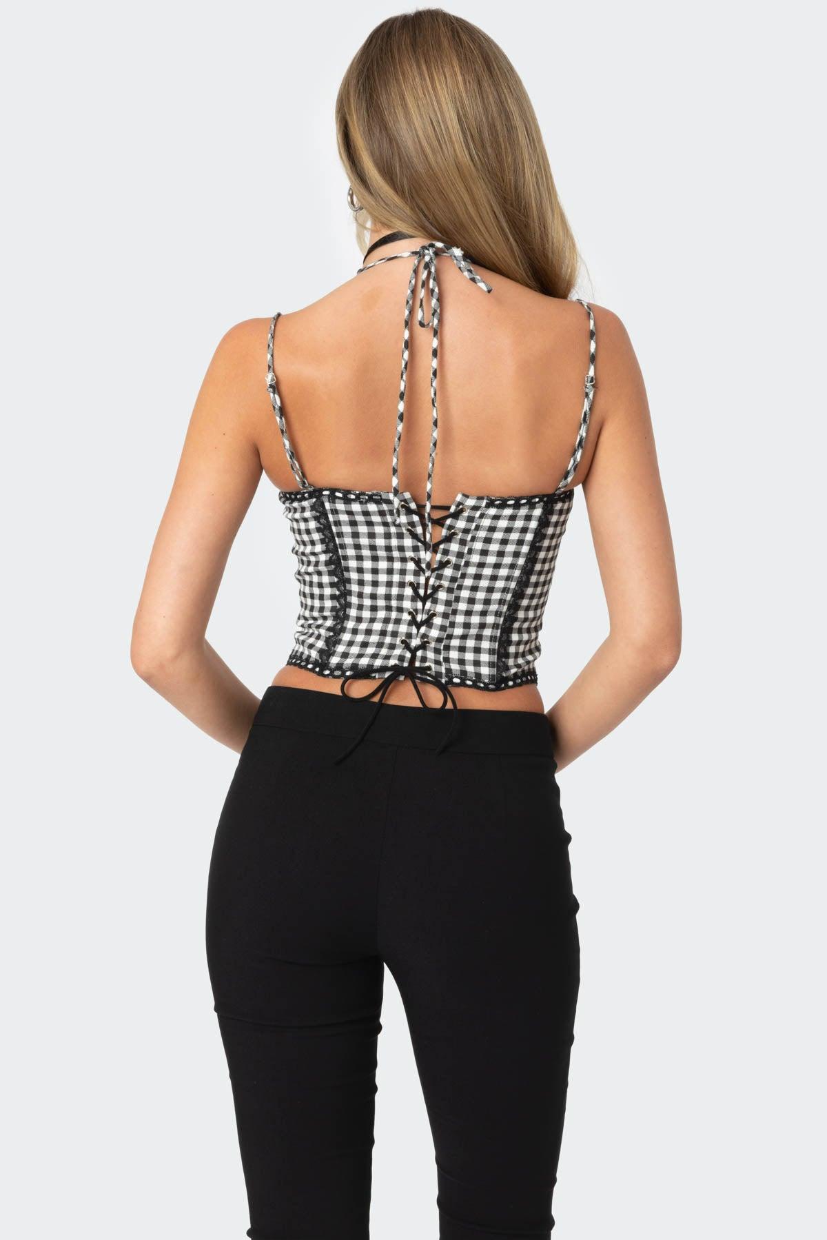 Gingham Lace Trim Corset Product Image