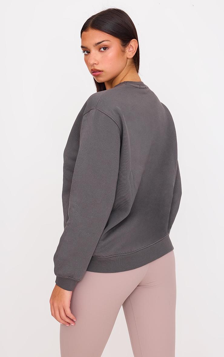 PRETTYLITTLETHING Charcoal Badge Detail Sport Sweatshirt Product Image