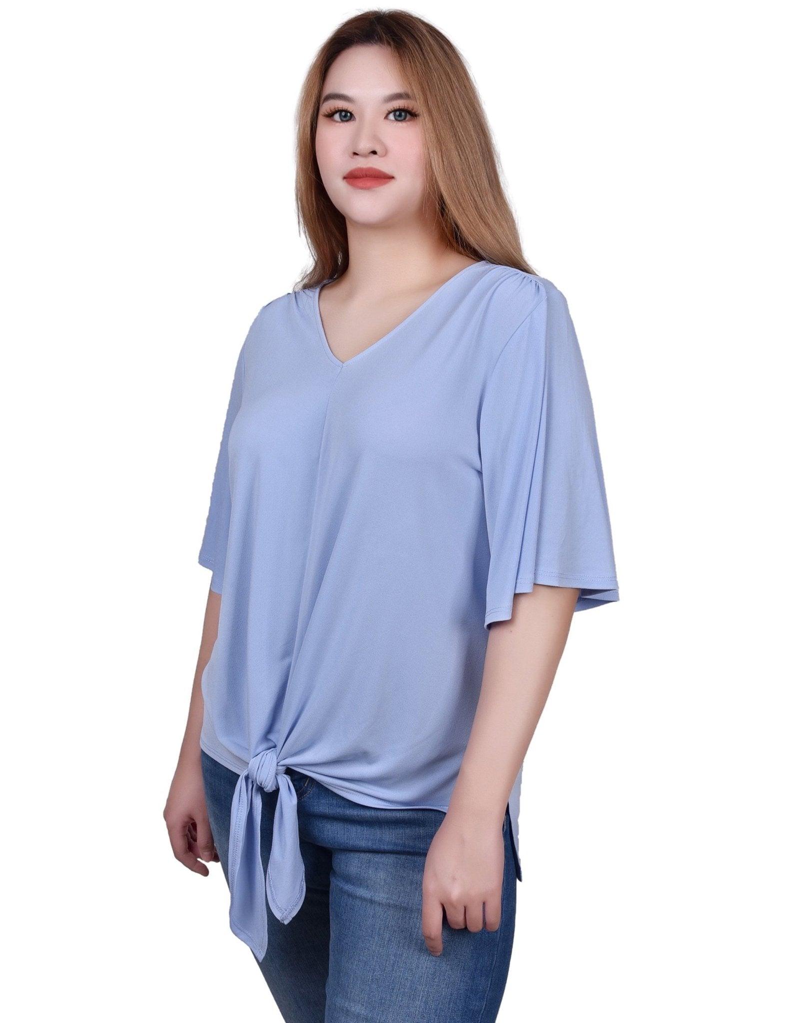 Elbow Sleeve Tie-Front Top - Petite Product Image