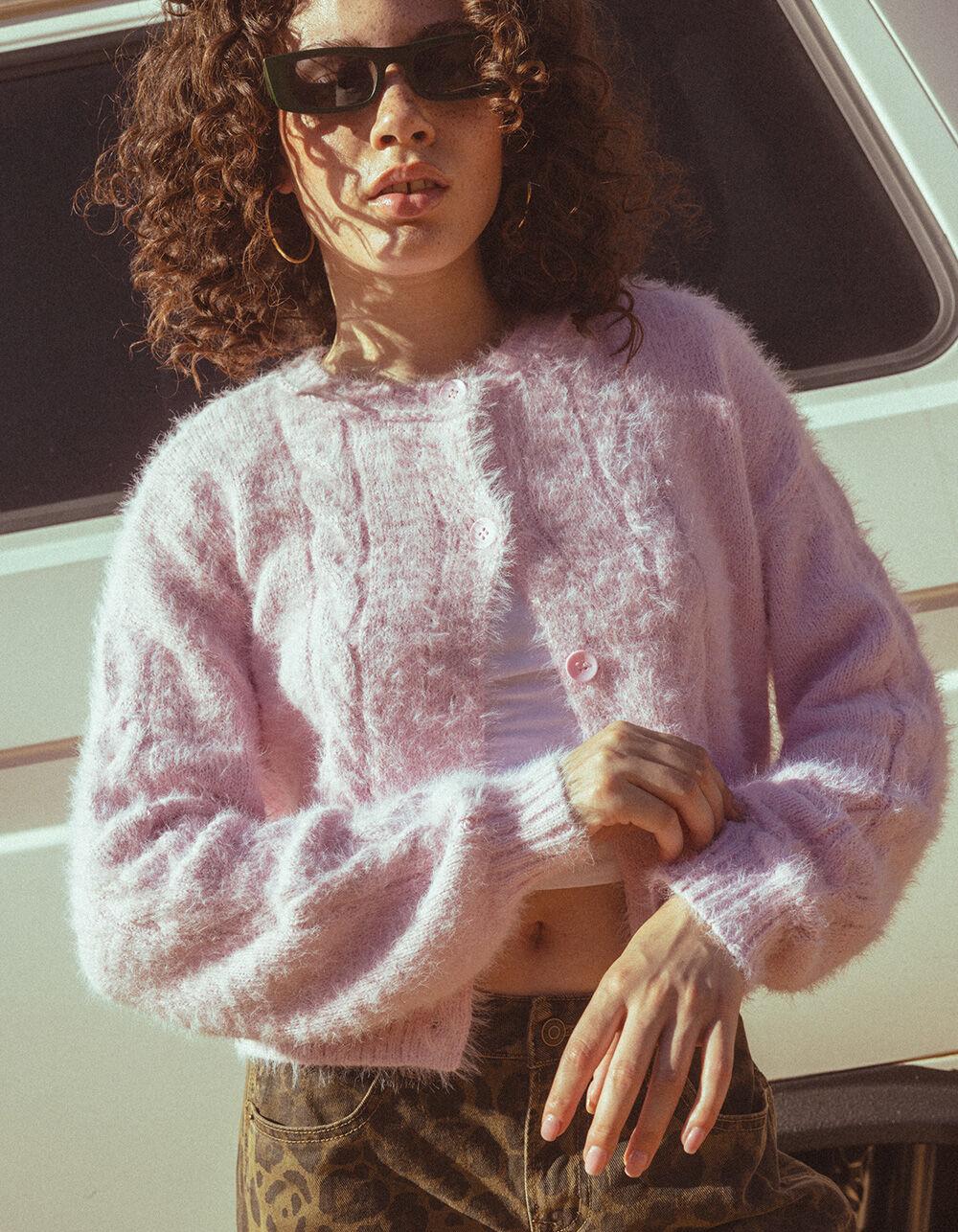 RSQ Womens Cable Fuzzy Cardigan - CREAM Product Image