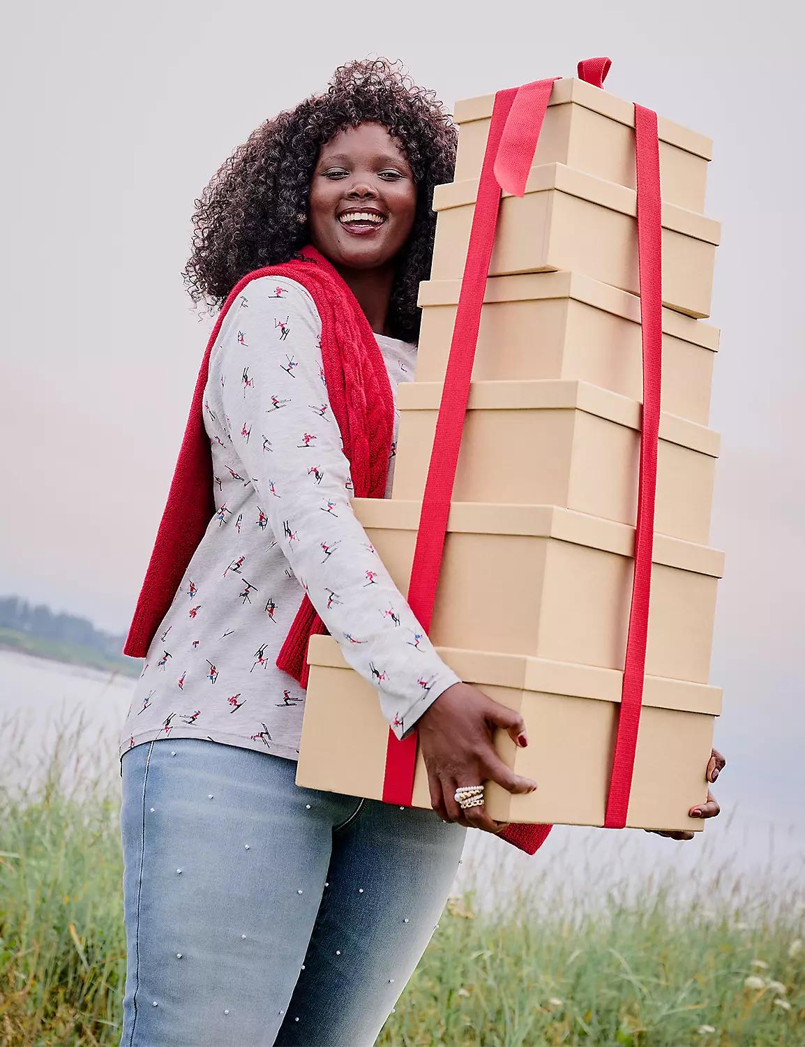 Pull-On Fit High-Rise Pearlized Embellished Straight Jean Product Image