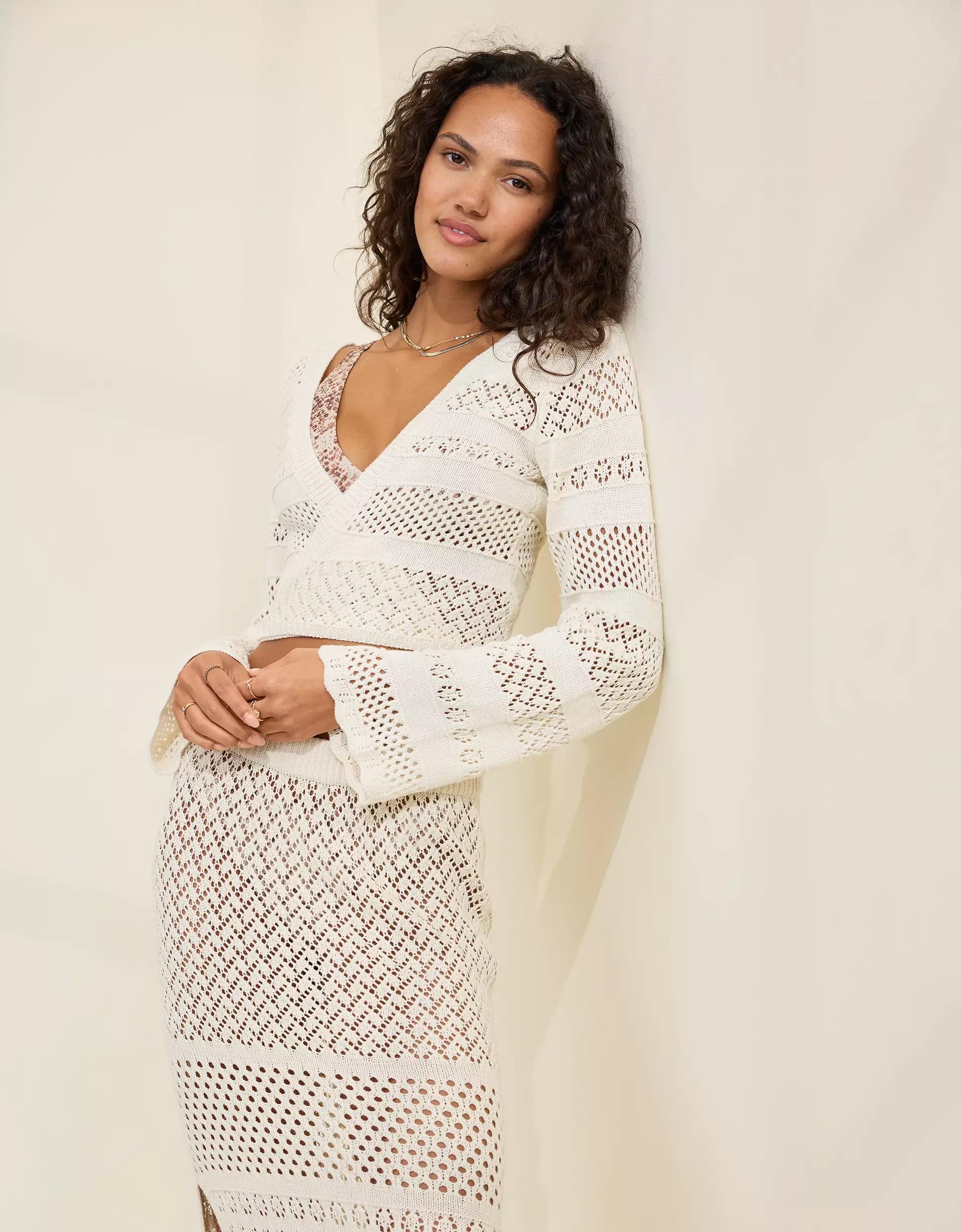 Aerie Reversible Crochet Wrap Sweater Women's Product Image