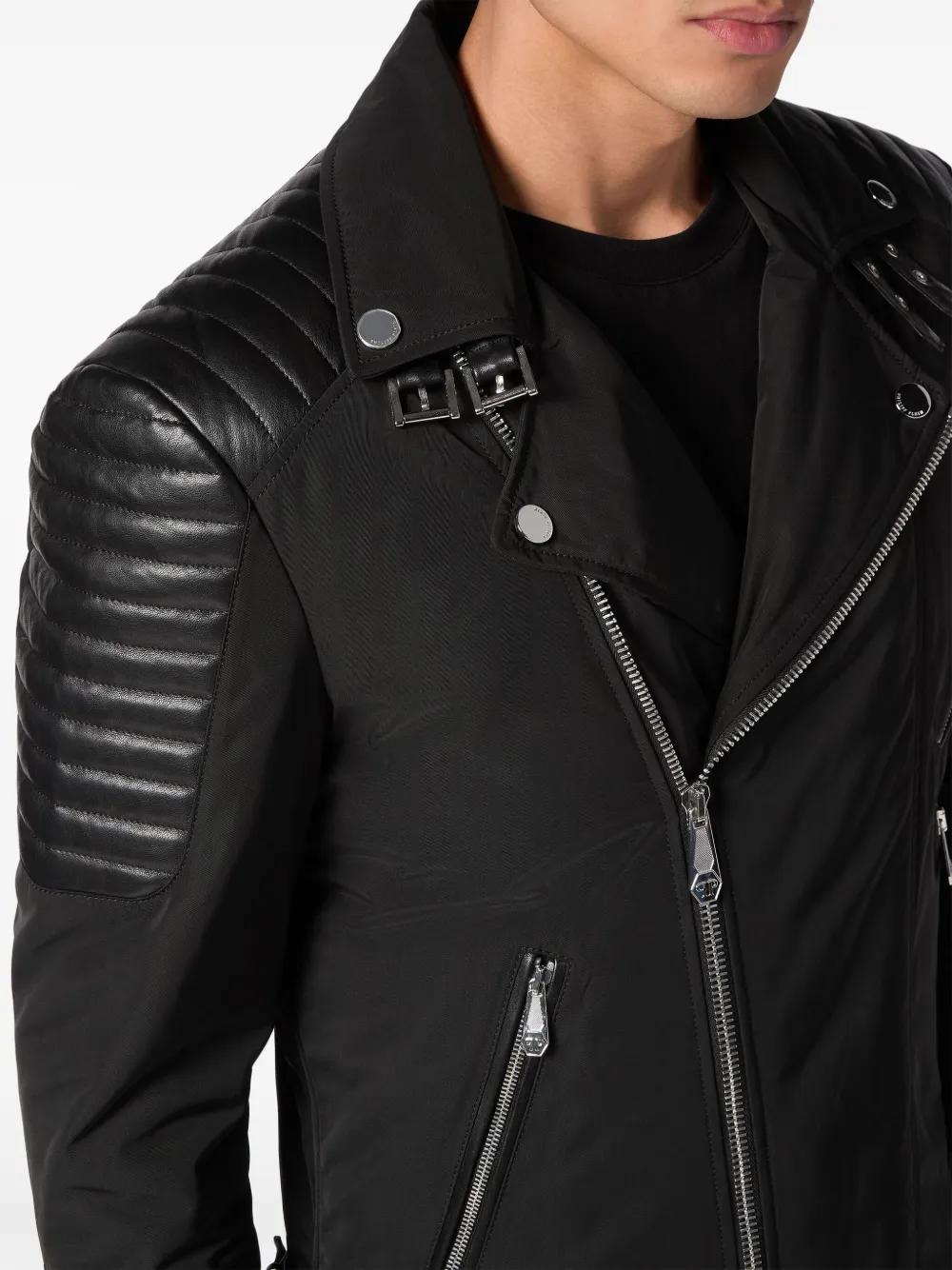 padded-detail leather biker jacket Product Image