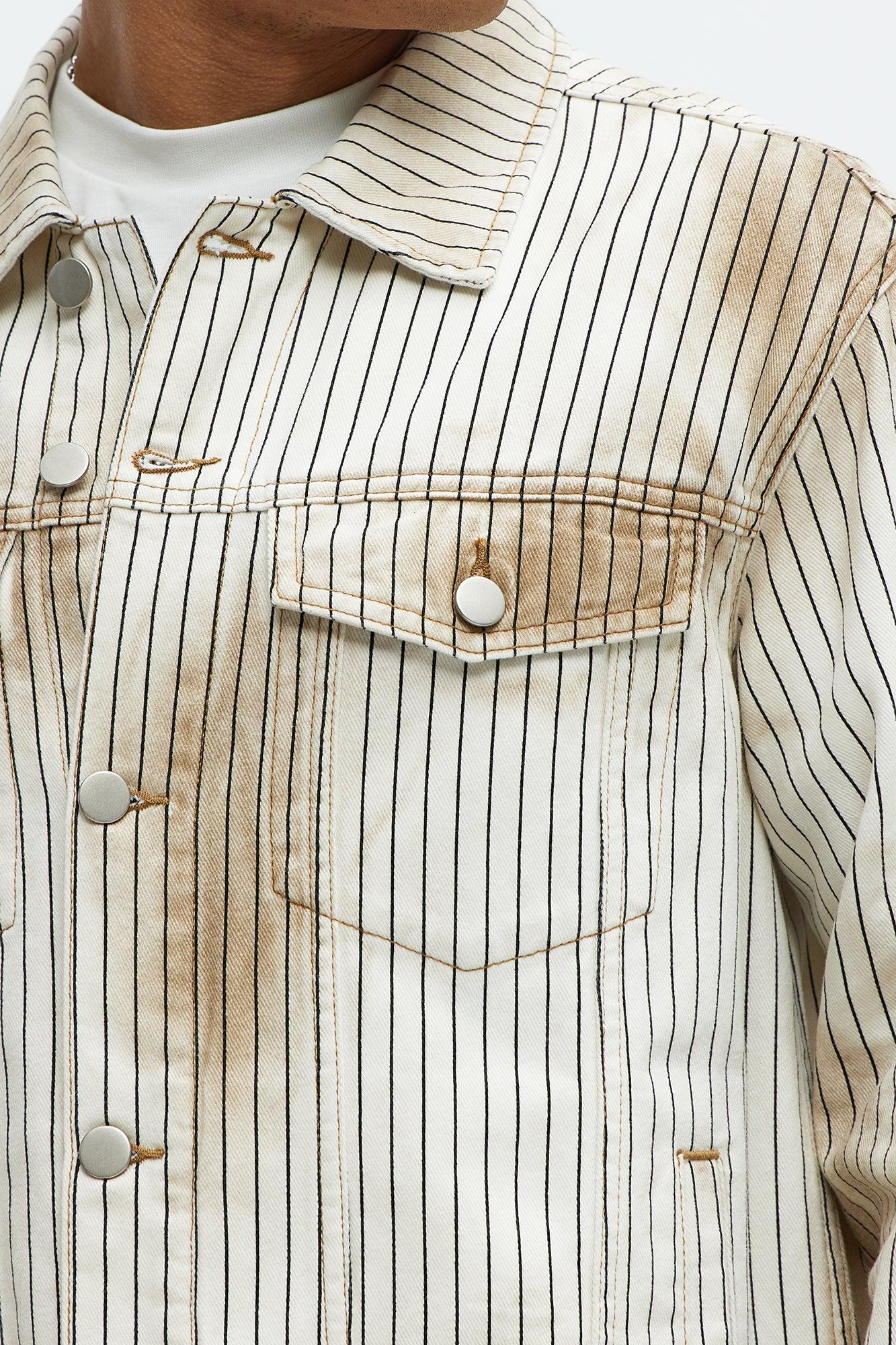 Byron Striped Vintage Trucker Jacket - Cream/combo Product Image
