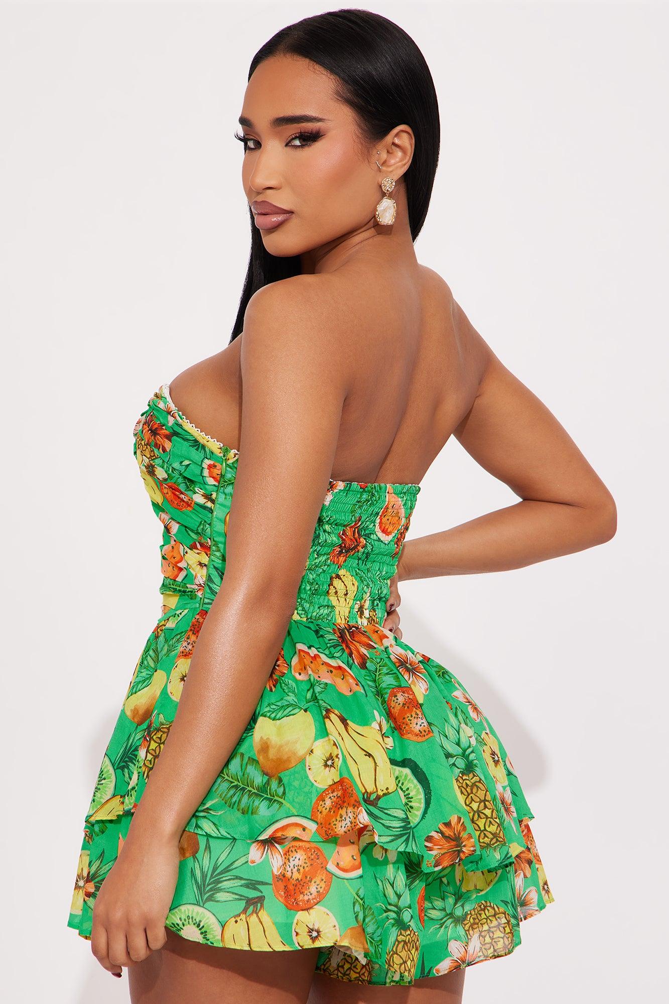 Tropical Punch Ruffle Romper - Green/combo Product Image