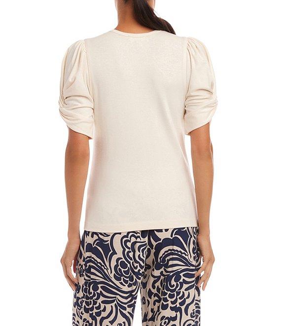 Karen Kane Twisted Short Puff Sleeve Crew Neck Top Product Image