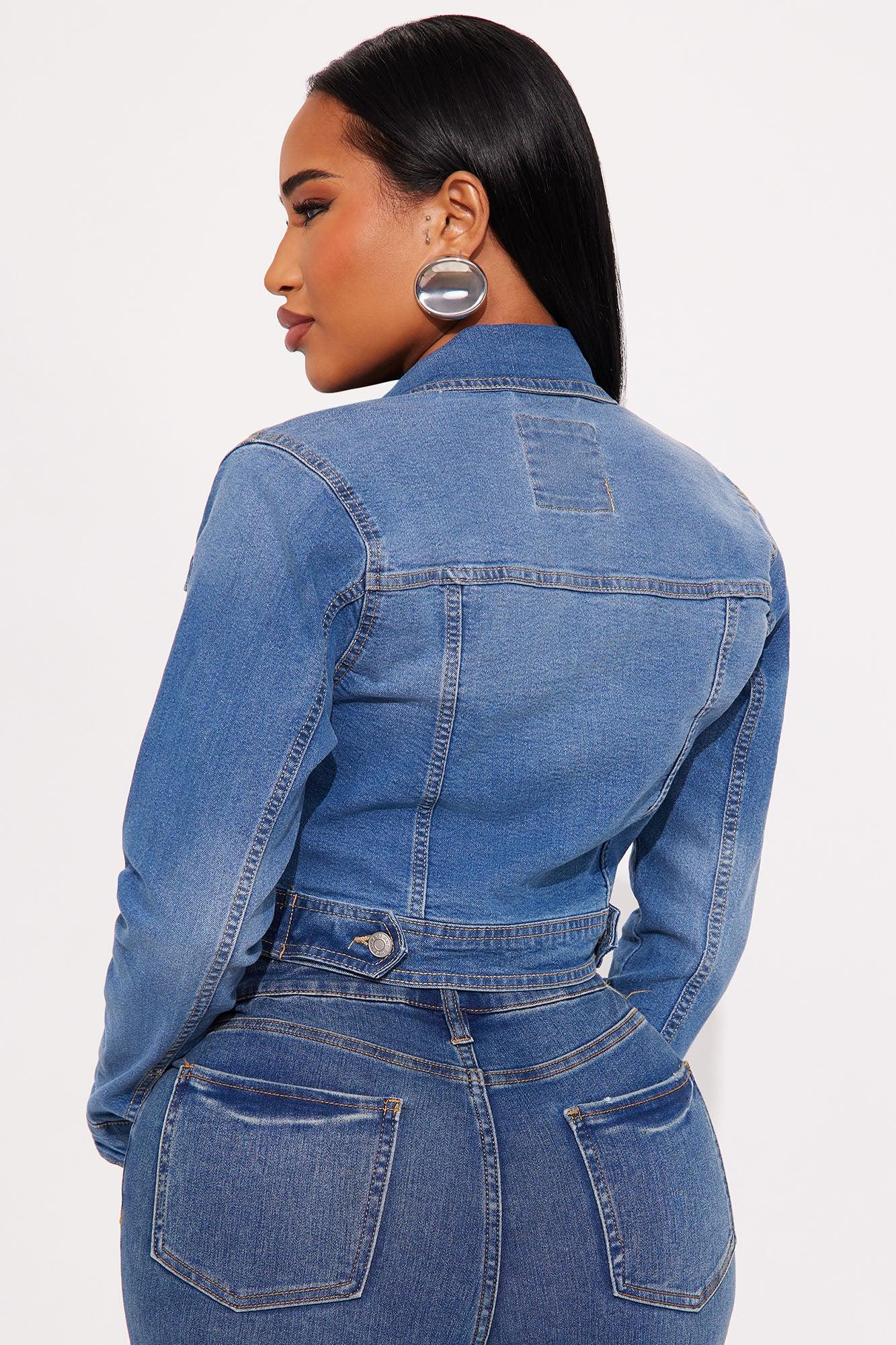 Camila Cropped Denim Trucker Jacket - Medium Wash Female Product Image