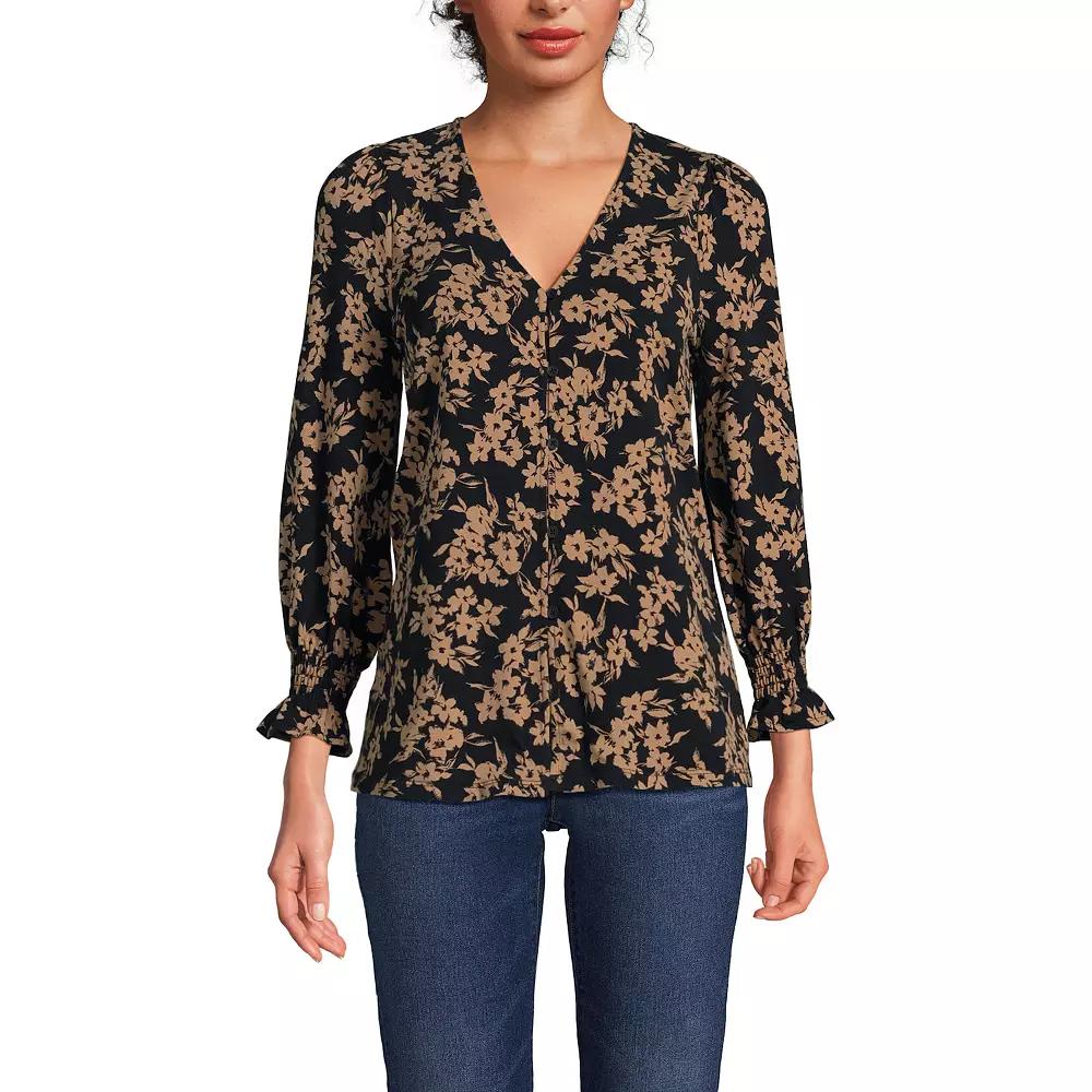 Women's Lands' End 3/4 Sleeve Lightweight Jersey Button Front Top,  Product Image