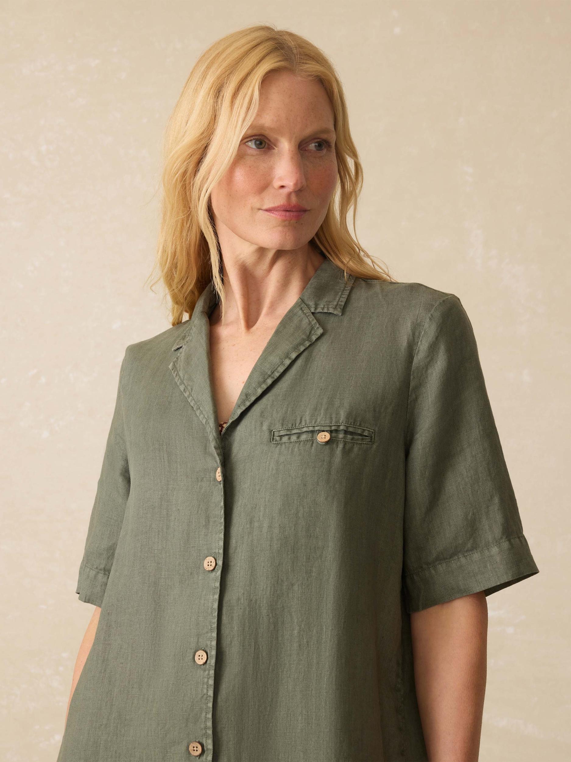 Paradise Point Linen Dress - Thyme Female Product Image