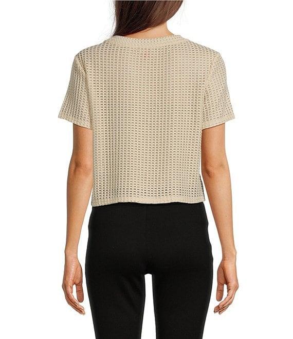 Vince Camuto Sequin Mesh Lace Crew Neck Short Sleeve Tee Product Image