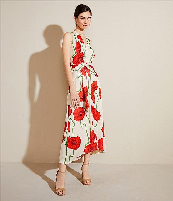 Adelyn Rae Rosalyn Woven Abstract Rose Print V Neck Sleeveless A-Line Maxi Dress Product Image