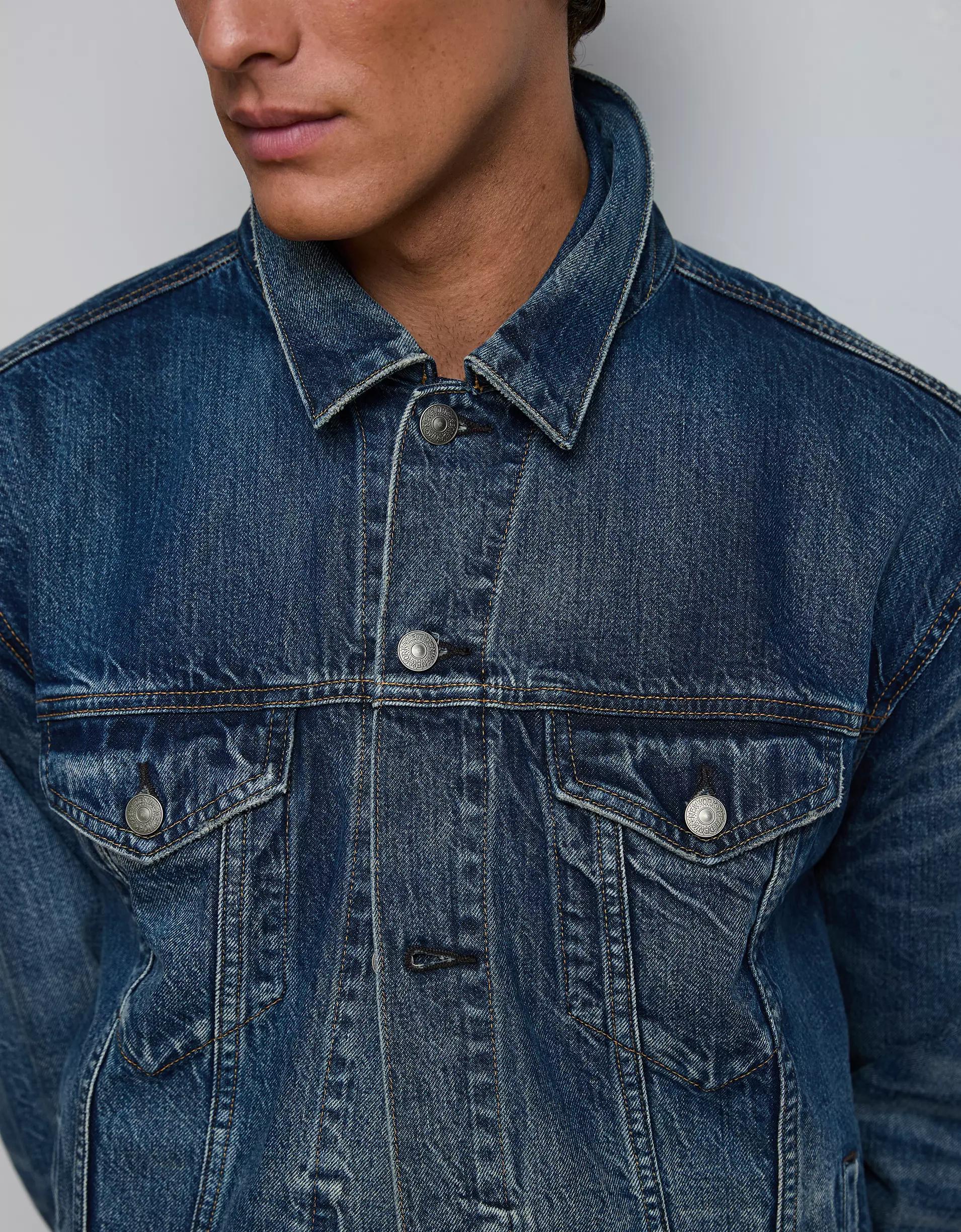 AE77 Premium Denim Trucker Jacket Product Image