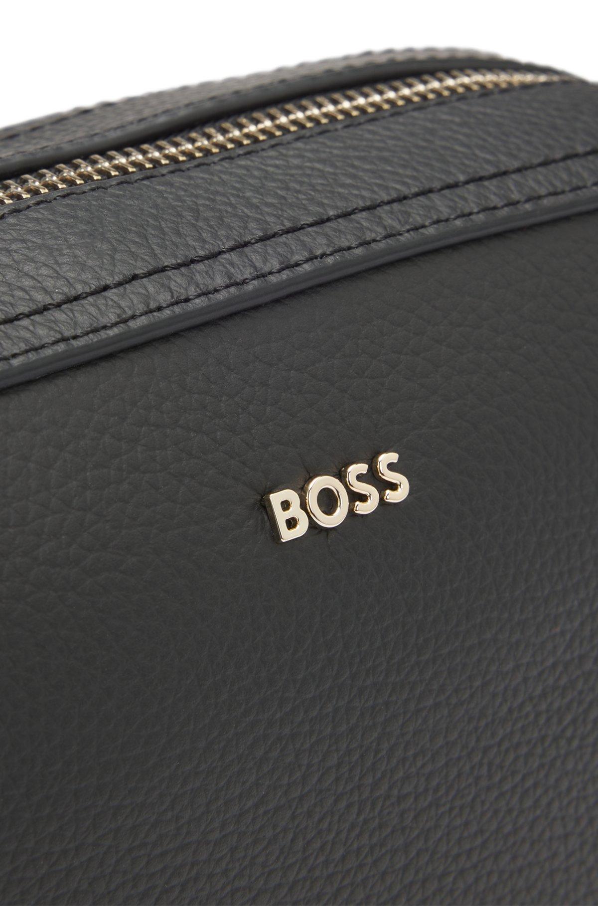 BOSS - Crossbody bag in grained leather with logo lettering - Black Product Image