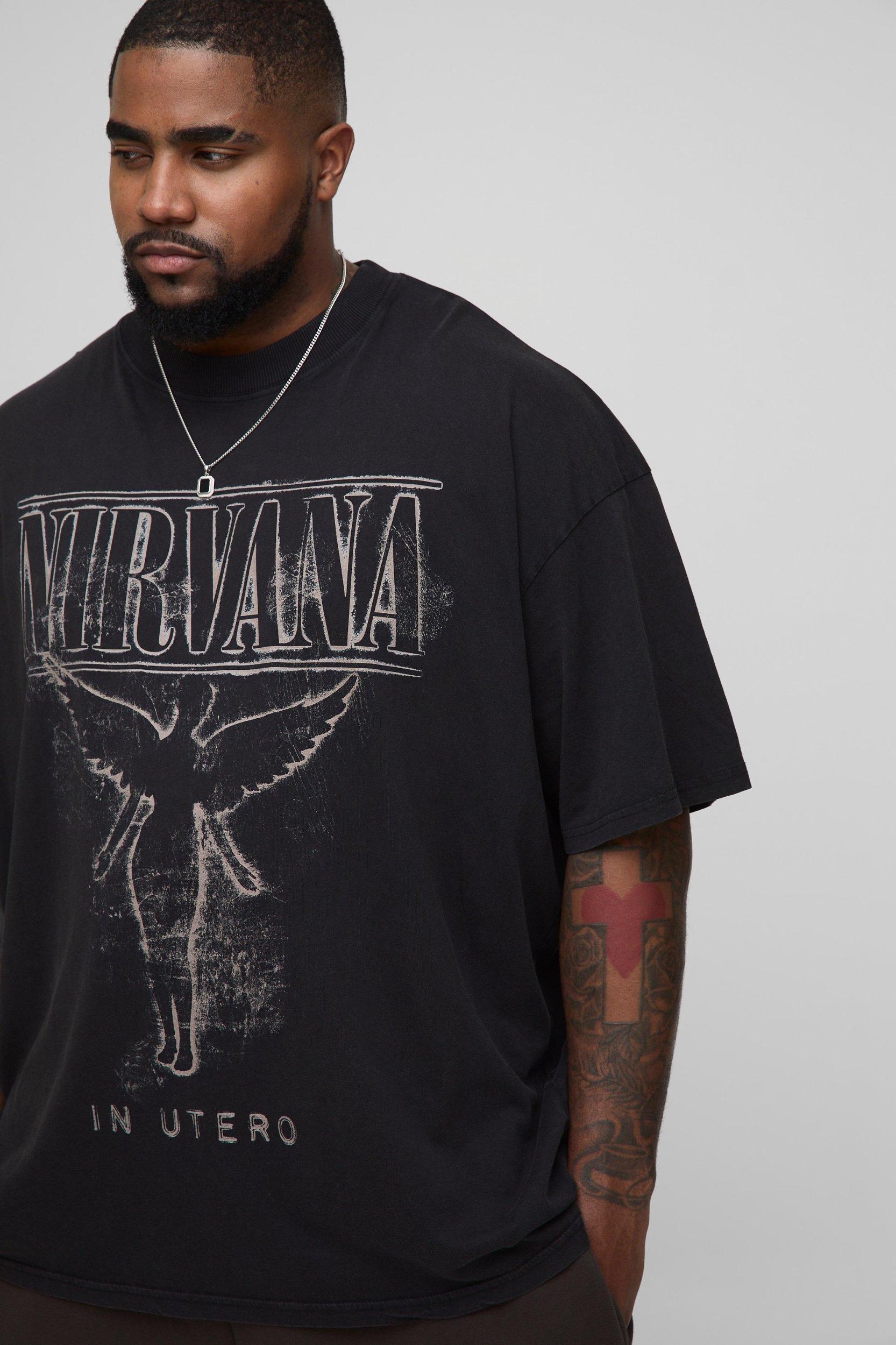 Plus Oversized Nirvana License Acid Wash Print T-Shirt | boohooMAN USA Product Image