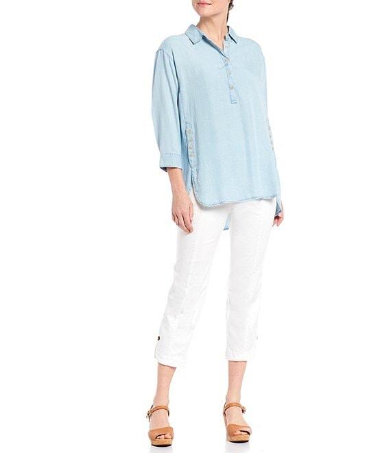 Intro Pull-On Curved Hem Elastic Waist Mid Rise Capri Pants Product Image