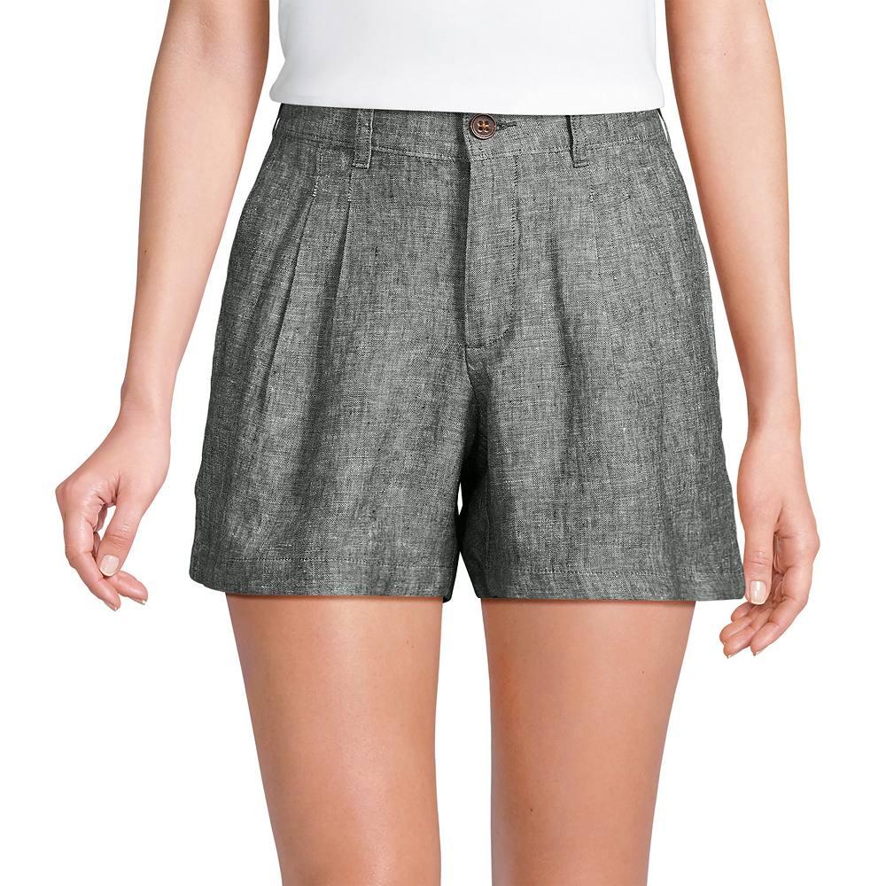 Women's Lands' End 5" Linen High Waisted Pleated A-Line Shorts,  Product Image