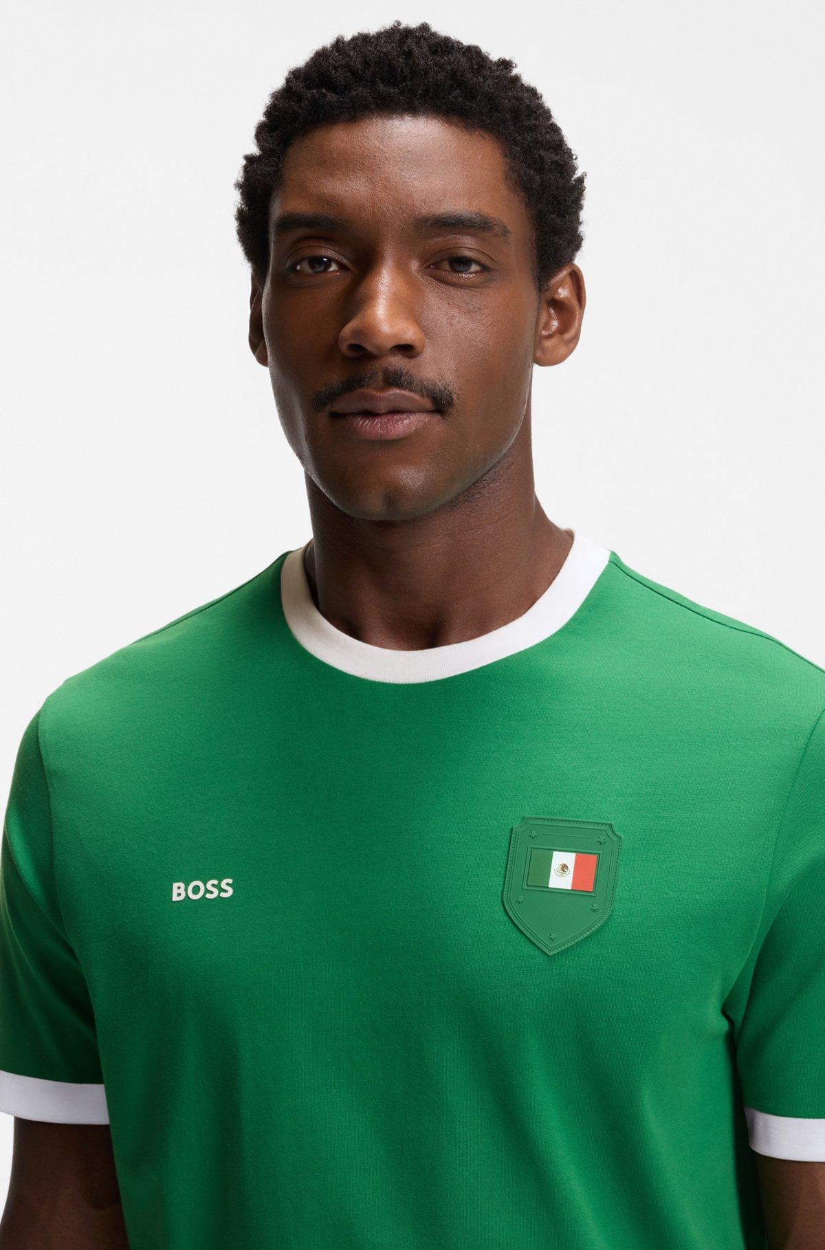 Stretch-cotton T-shirt with country flag and logo Product Image
