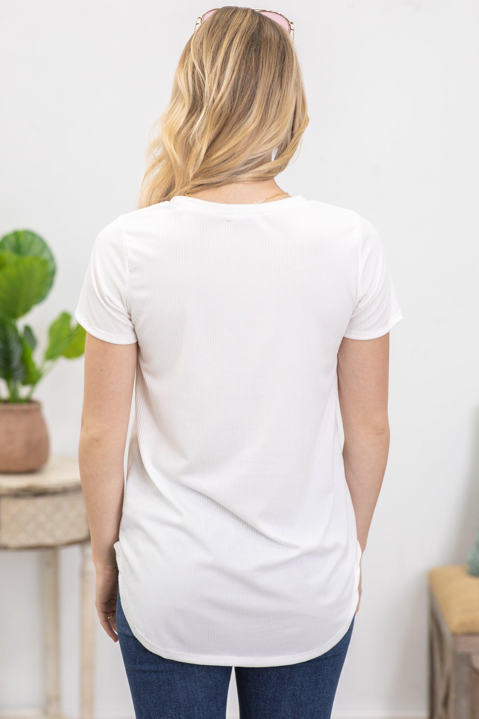 Off White V-Neck Rib Knit Top Product Image