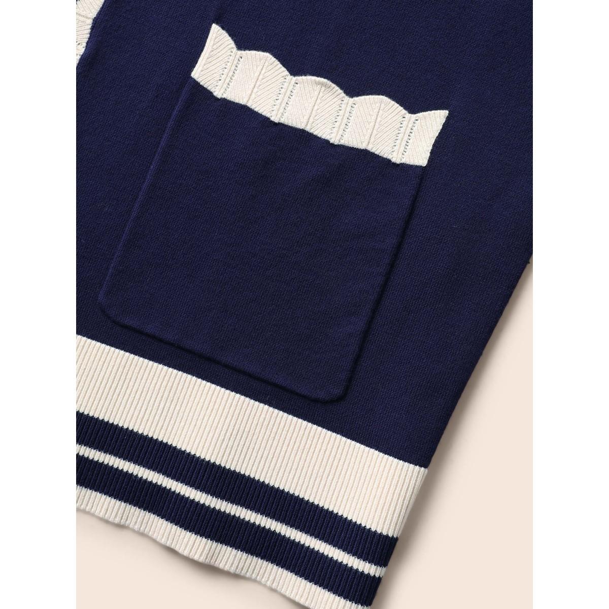 Plus Size Supersoft Essentials Scalloped Trim Contrast Cardigan Indigo Women Leisure Loose Long Sleeve Casual Cardigans BloomChic 12/L Product Image