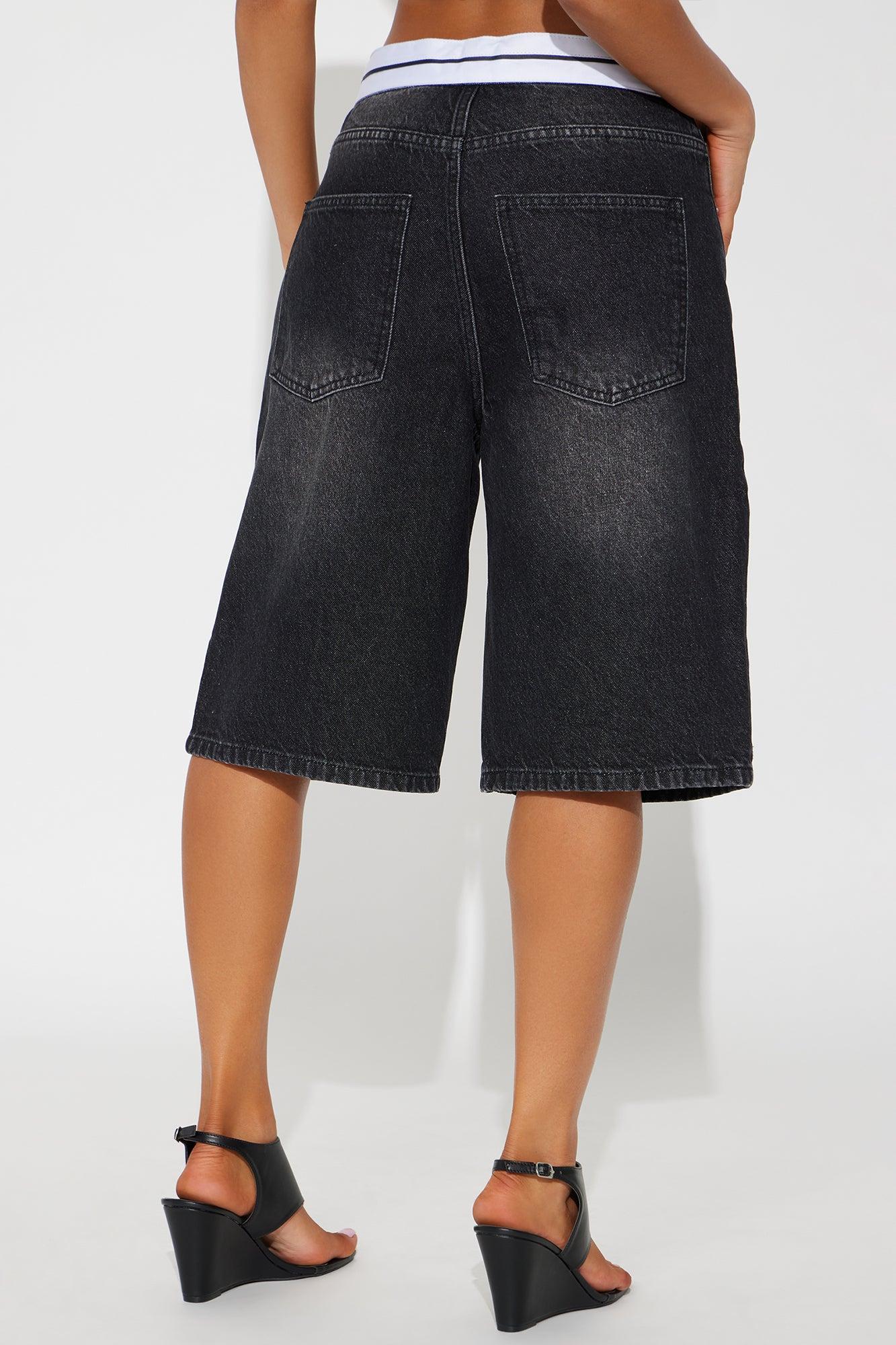 Getting Back To Business Denim Jorts - Black Wash Product Image