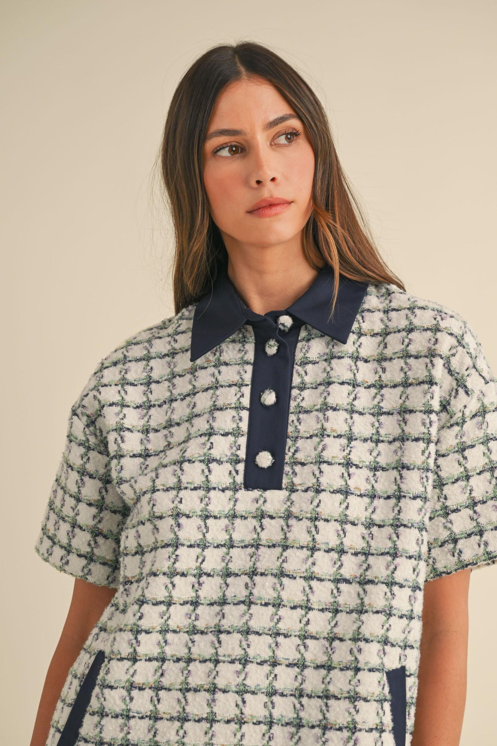 Collared Plaid Tweed Mini Dress Product Image