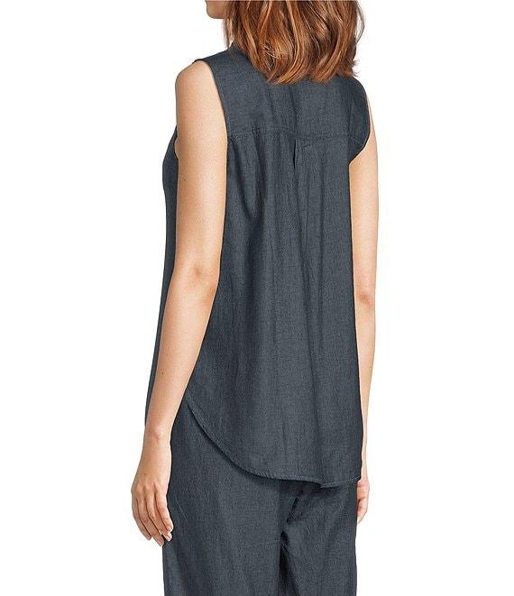 Eileen Fisher Organic Cotton Twill Mandarin Collar Sleeveless Top Product Image