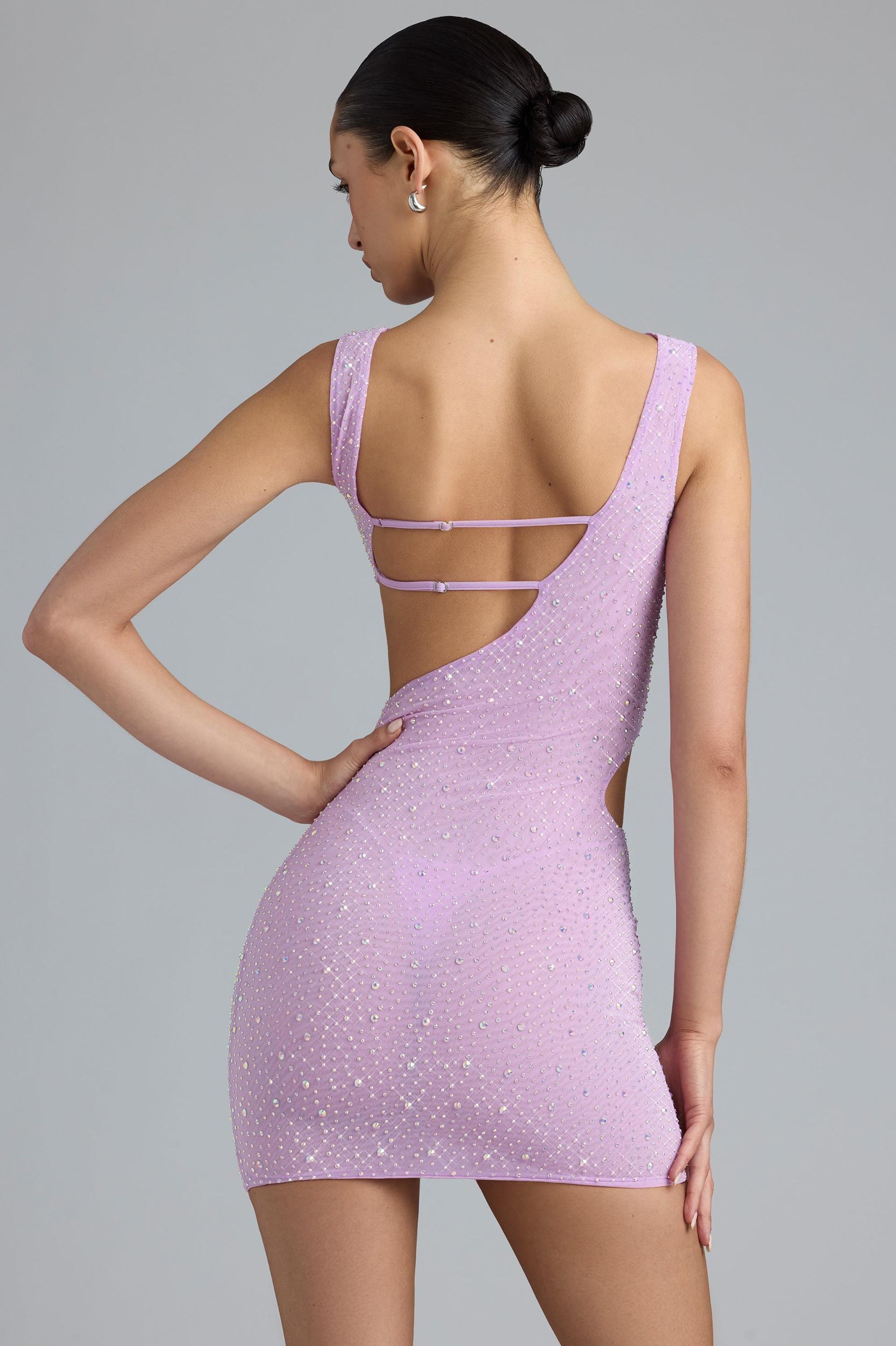 Embellished Cut-Out Mini Dress in Violet Pink Product Image