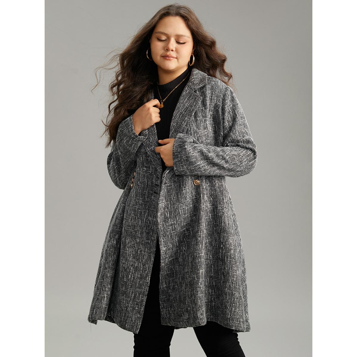 Plus Size Tweed Double Breasted Pocket Lapel Collar Coat Women Gray Casual Double-Breasted Ladies Dailywear Winter Coats BloomChic 10/M Product Image