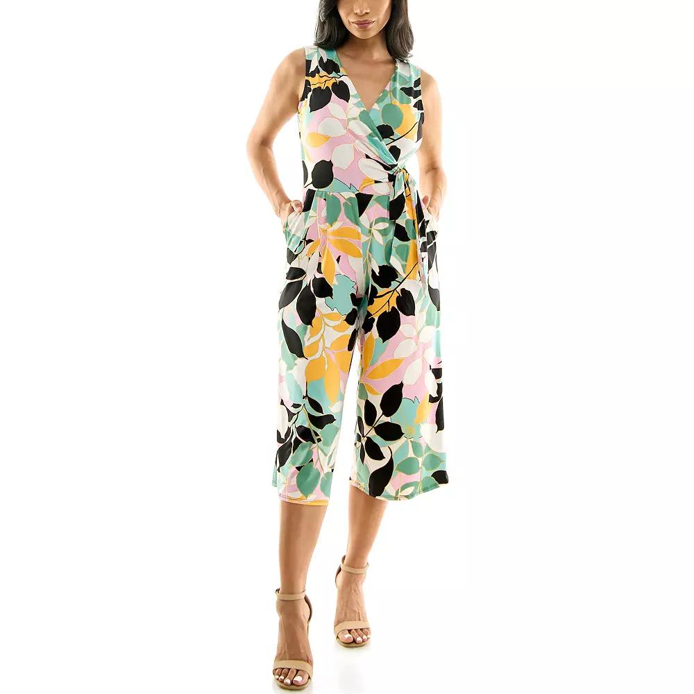 Women's Nina Leonard Print Surplice Wide-Leg Jumpsuit,  Product Image