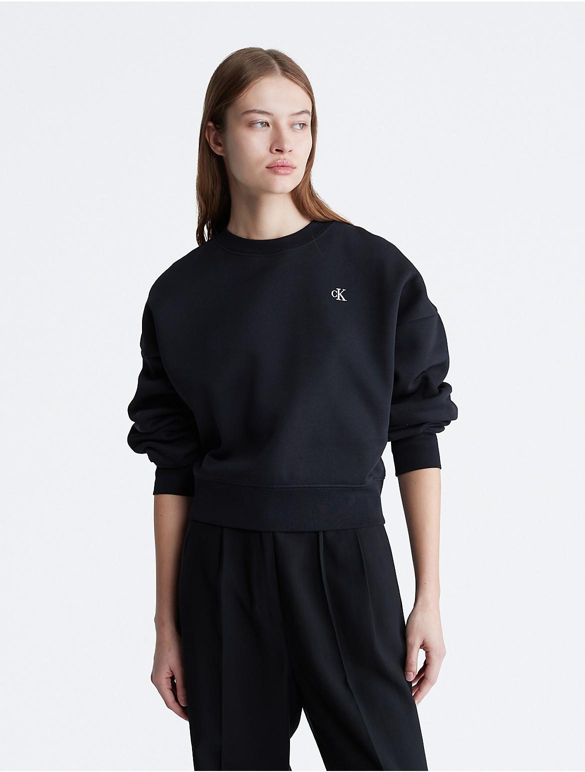 Calvin Klein Womens Monogram Fleece Cropped Sweatshirt - Black Product Image